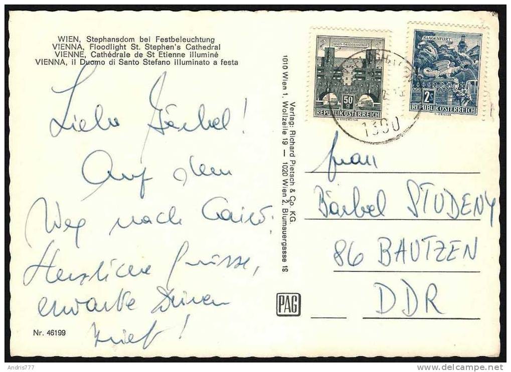 Austria Osterreich 1958 1968 Wien  Klagenfurt (used On Postcard) - Storia Postale