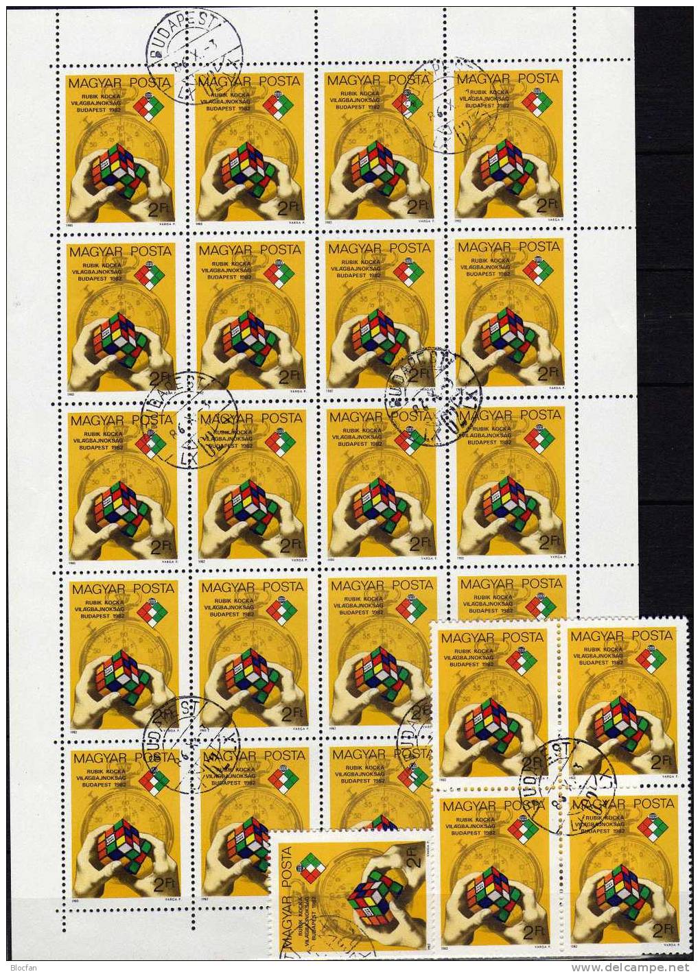 Zauberwürfel 3565, 4-Block + 20-Bogen O 9€ WM Mit Rubikwürfel 1982 Hände, Stoppuhr, Würfel - Feuilles Complètes Et Multiples