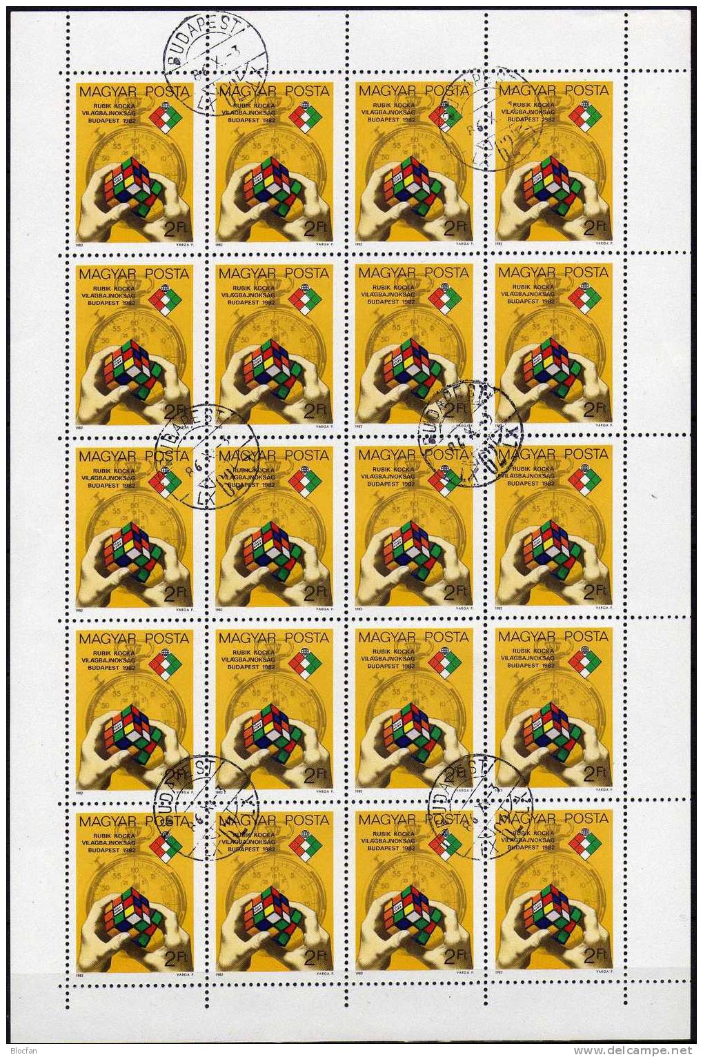 Zauberwürfel 3565, 4-Block + 20-Bogen O 9€ WM Mit Rubikwürfel 1982 Hände, Stoppuhr, Würfel - Full Sheets & Multiples