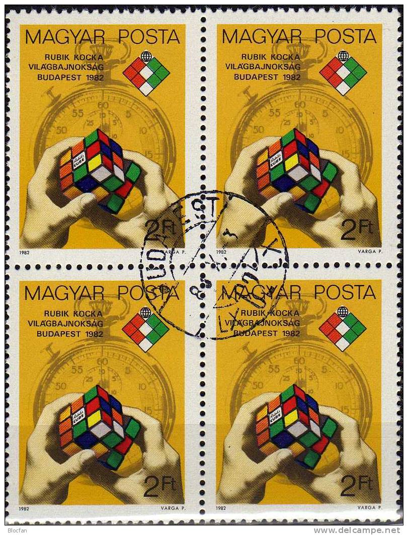 Zauberwürfel 3565, 4-Block + 20-Bogen O 9€ WM Mit Rubikwürfel 1982 Hände, Stoppuhr, Würfel - Volledige & Onvolledige Vellen