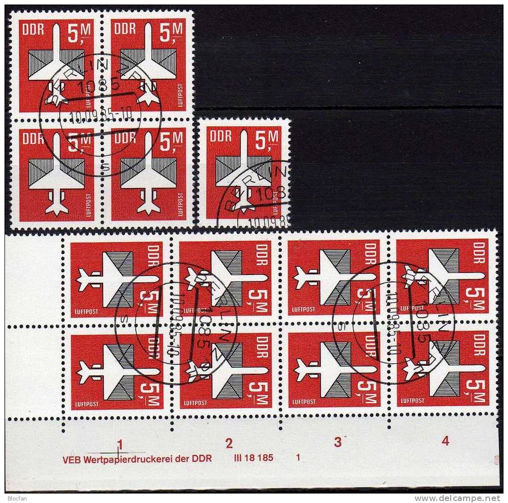 Druckvermerk Höchstwert 5 Mark DDR 2967,4-Block+DV O 42€ Luftpost-Serie 1985 Flugzeug Mit Brief Ss Sheet Bf Germany - Se-Tenant