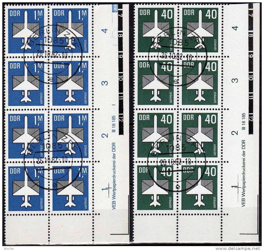 Druckvermerk Höchstwert 1,00 Mark Luftpost-Serie DDR 2753,4-Block+DV O 14€ Flugzeug Mit Brief Bloque Hb Sheet Bf Germany - Se-Tenant