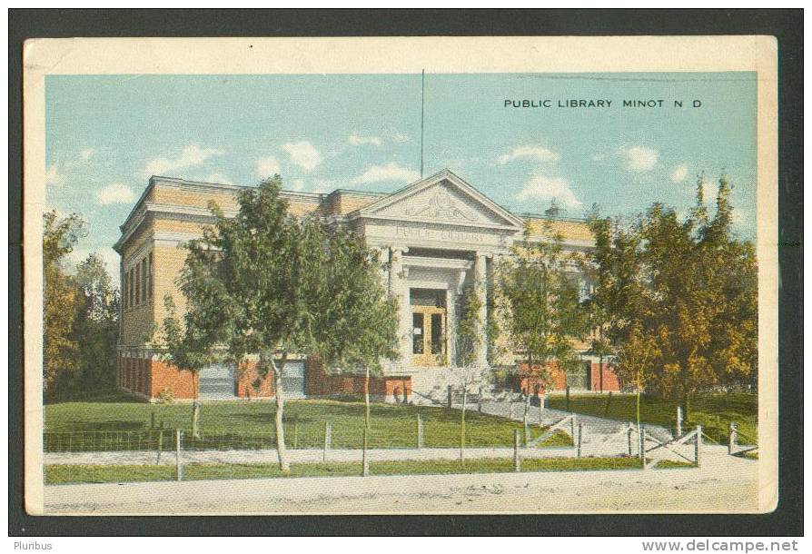 MINOT , PUBLIC LIBRARY , VINTAGE POSTCARD USED 1919 - Minot