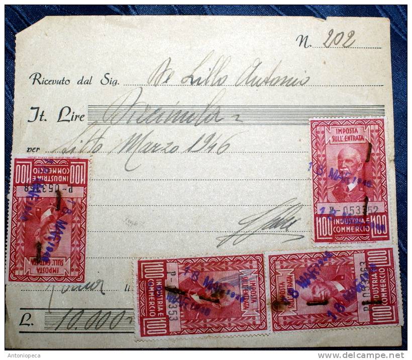 ITALY 1940 SPLENDID BLOCK IMPOSTA SULL'ENTRATA USED ON DOCUMENT - Revenue Stamps