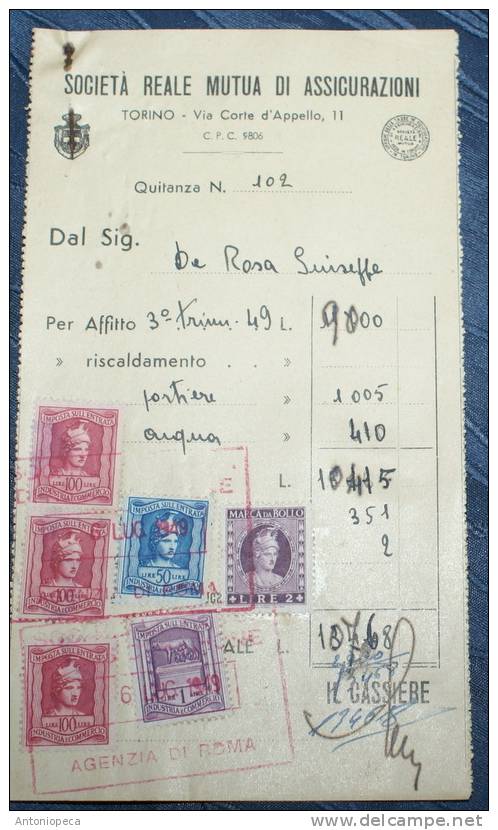 ITALY 1949 SPLENDID BLOCK IMPOSTA SULL'ENTRATA USED ON DOCUMENT - Fiscales