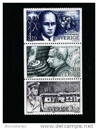SWEDEN/SVERIGE - 1987 SERVICE TO HUMANITY  STRIP  FROM BOOKLET   MINT NH - Neufs
