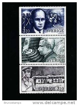 SWEDEN/SVERIGE - 1987 SERVICE TO HUMANITY  STRIP  FROM BOOKLET   MINT NH - Ongebruikt