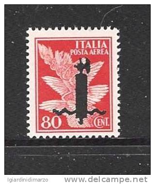 ITALIA RSI - Posta Aerea - Valore Nuovo Stl Da 80 C. N. 13 Con Soprastampa I Verona (SAGGI) -NOT CERTIFICATE - Airmail