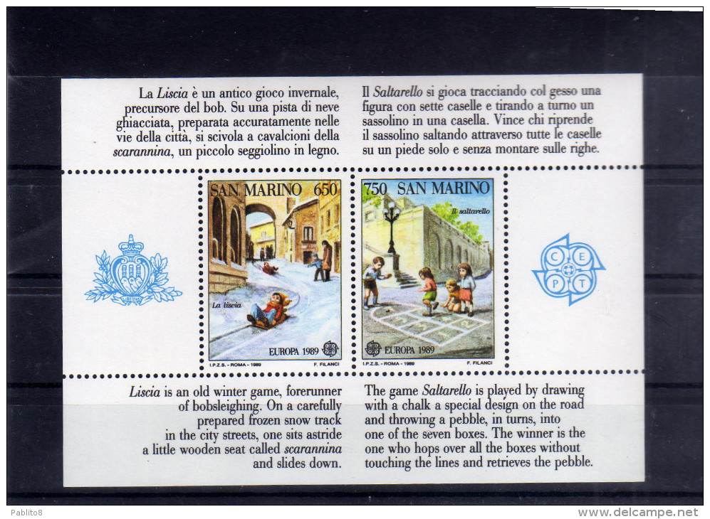 REPUBBLICA DI SAN MARINO 1989 EUROPA UNITA CEPT BLOCCO FOGLIETTO BLOCK SHEET BLOC FEUILLET MNH - Blocks & Kleinbögen