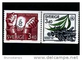 SWEDEN/SVERIGE - 1986  INTERNATIONAL YEAR OF PEACE PAIR  MINT NH - Nuevos