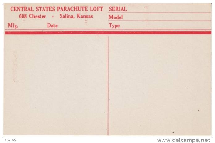 Non-postcard Back, Central States Parachute Loft Card With Inspection Record Notes C1940s(?) - Parachutting