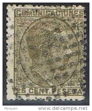 España Num 194a, Castaño Oscuro 25 Cts Alfonso XII º - Oblitérés
