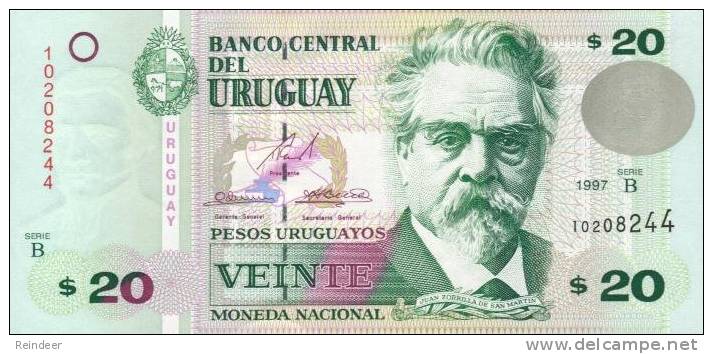 ® URUGUAY: 20 Pesos (1997) UNC Serie B - Uruguay