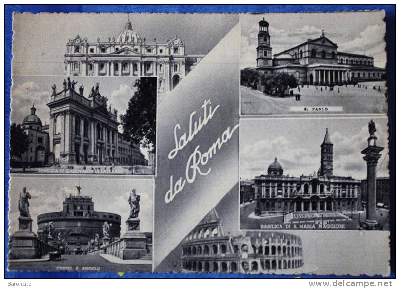 LAZIO - Saluti Da ROMA, Diverse Vedutine Della Città. Cartolina Viaggiata 1950 - Mehransichten, Panoramakarten