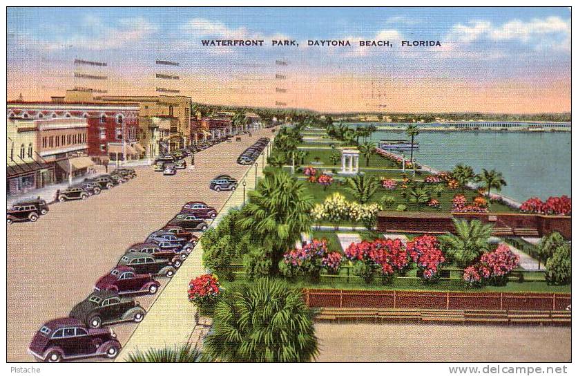 Daytona Beach Waterfront In 1940 - Cars Voitures - Linen - Written With Stamp & Nice Postmark - Daytona