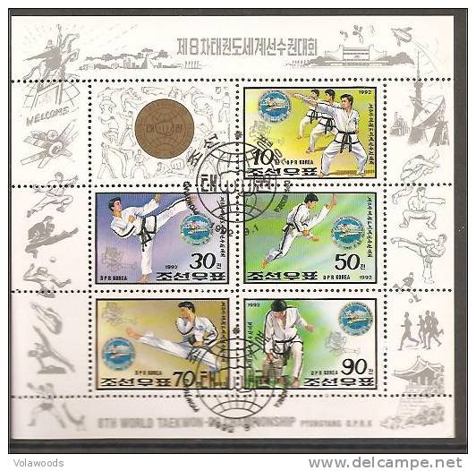 Corea Del Nord - Foglietto FDC Con Annullo Speciale: 8° Campionato Del Mondo Di Taekwon-do - 1992 - Non Classés