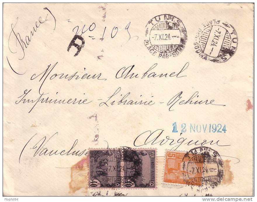 TUNISE-TUNIS-LETTRE RECOMMANDEE POUR AVIGNON 7-12-1924 - Andere & Zonder Classificatie