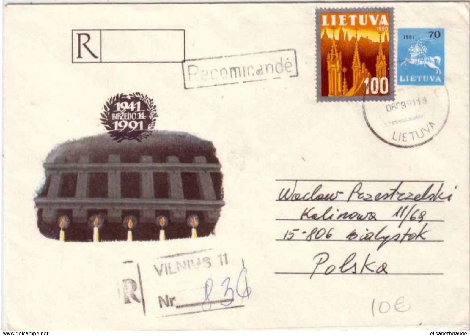 LITUANIE - ENTIER POSTAL RECOMMANDE De VILNIUS Pour La POLOGNE - 1991 - Lituanie