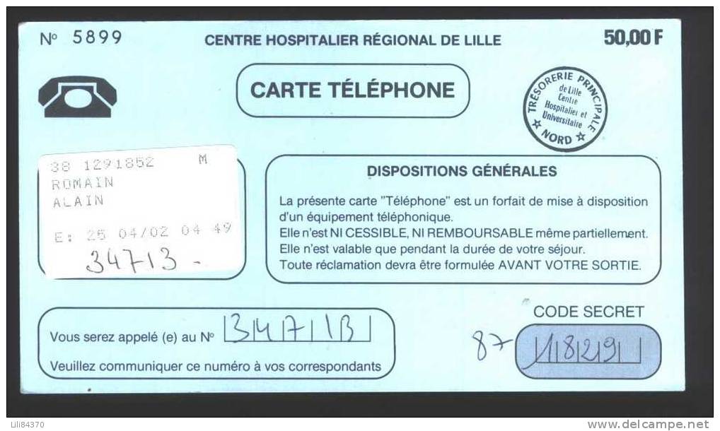 Carte Télephonique .( Hopitaux De LILLE) - Telegraaf-en Telefoonzegels