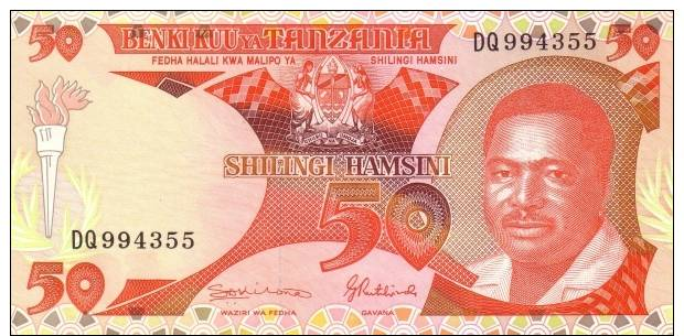 TANZANIA 50 SHILINGI (1992) PICK # 19 UNC-. - Tanzanie