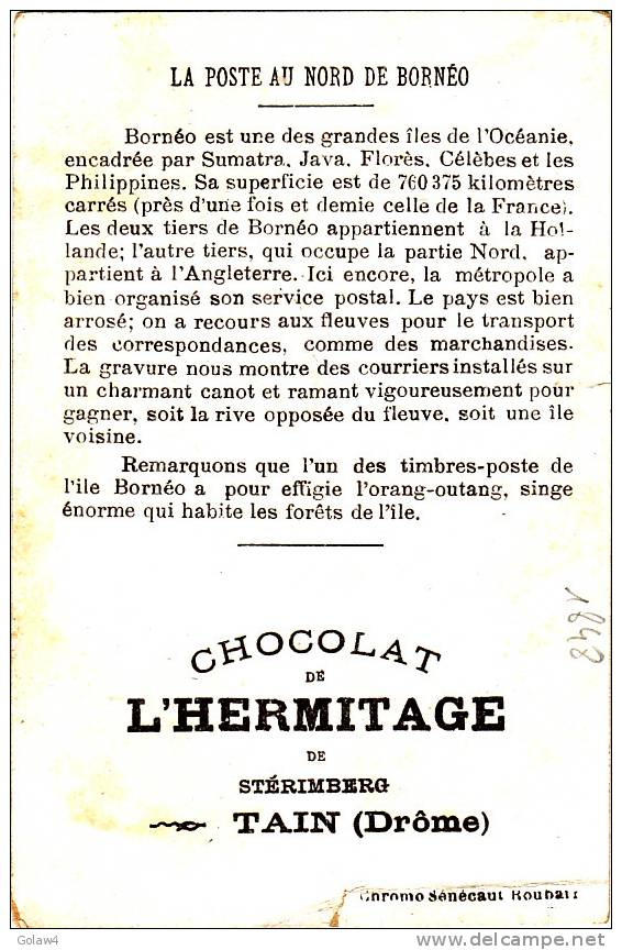 1848# LA POSTE AU NORD DE BORNEO PUBLICITE CHOCOLAT DE L HERMITAGE DE STERIMBERG TAIN DROME - Noord Borneo (...-1963)
