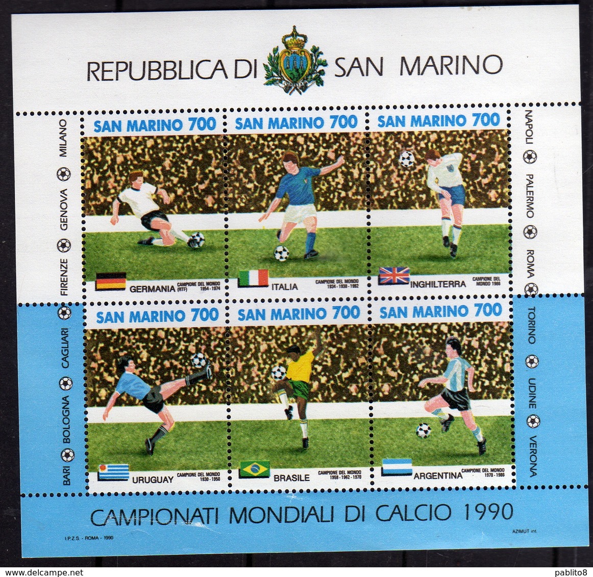 REPUBBLICA DI SAN MARINO 1990 COPPA DEL MONDO DI CALCIO ITALIA 90 WORLD SOCCER CUP BLOCCO FOGLIETTO BLOCK SHEET MNH - Blocks & Kleinbögen