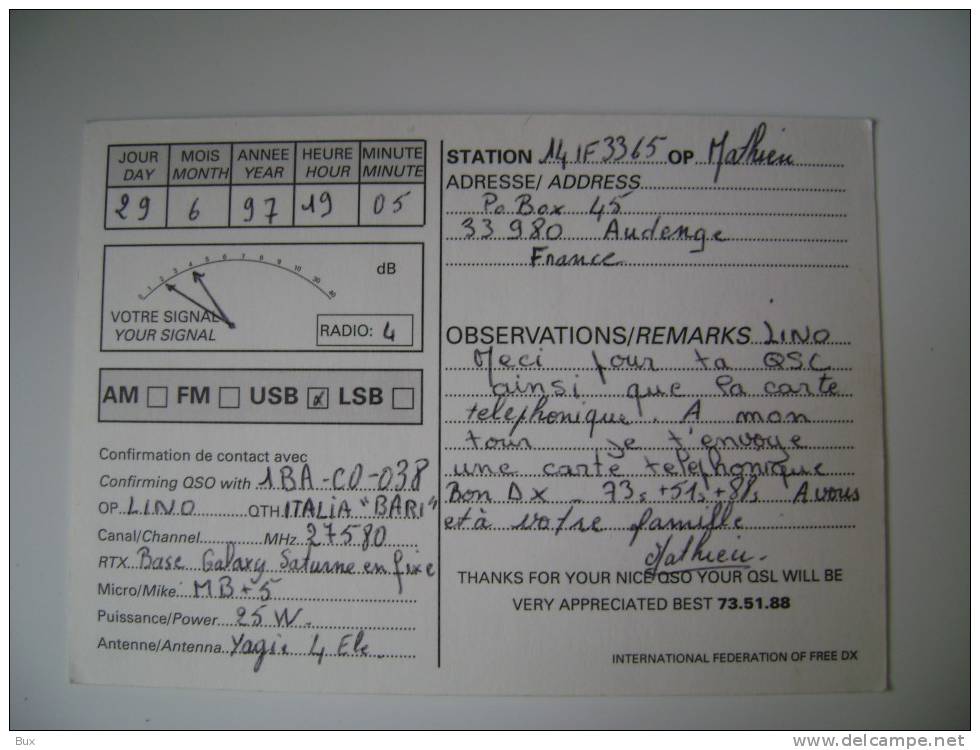 INDIA FOX  QSL QXL  OPERATOR   RADIO  POSTCARD - Otros & Sin Clasificación