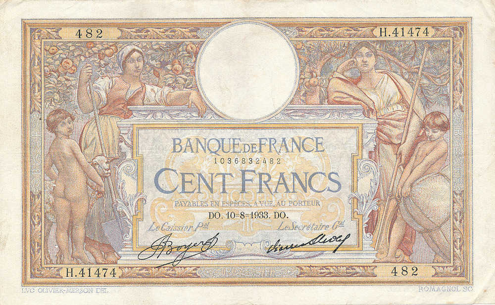 BILLET /100 FRANCS LUC OLIVIER MERSON TB +  - 10 - 8 -1933 - 100 F 1908-1939 ''Luc Olivier Merson''