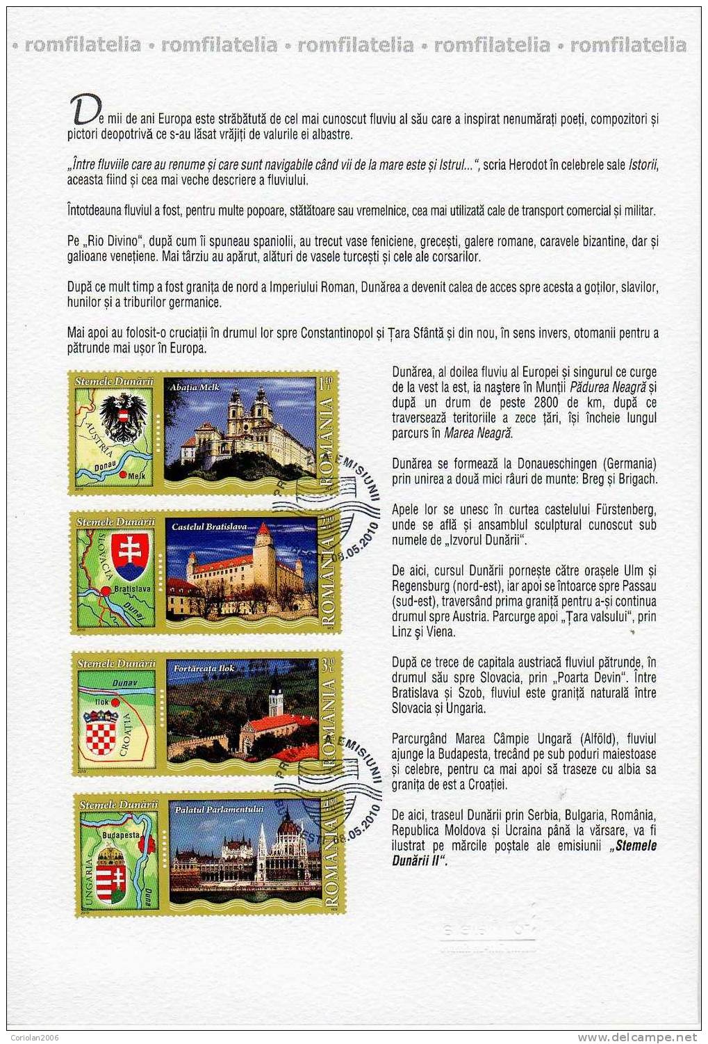 Romania 2010 / Danube´s Coat Of Arms (I) / Philatelic Document - Briefe U. Dokumente