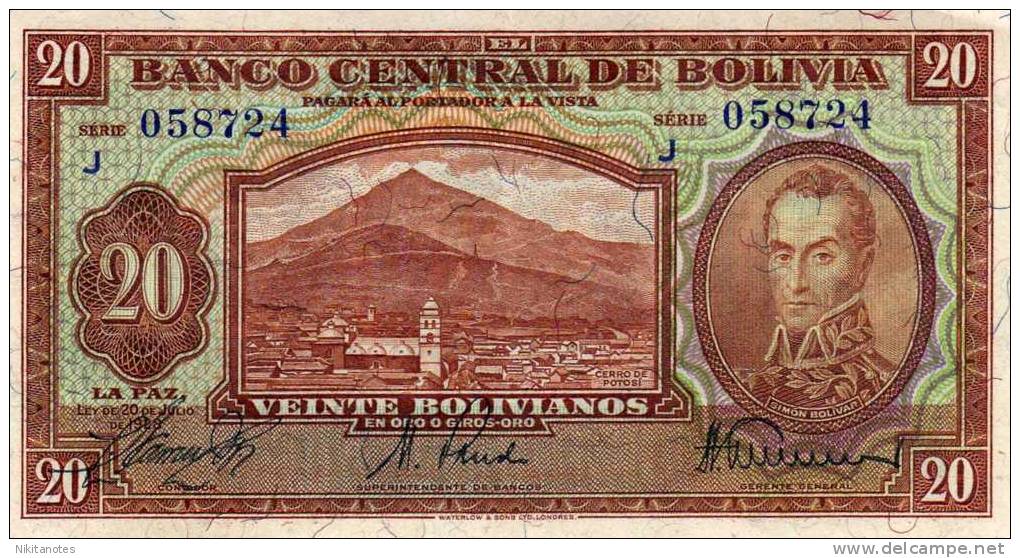 BOLIVIA NOTE 20 BOLIVARES LAW 1928 SERIAL Pk 131 Vf - Bolivië