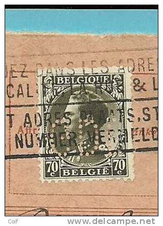 401 Op Ontvangkaart Met Firmaperforatie (G.D.B.) Van "Grande Distillerie Belge" Met Stempel BRUSSEL - 1934-1935 Leopold III