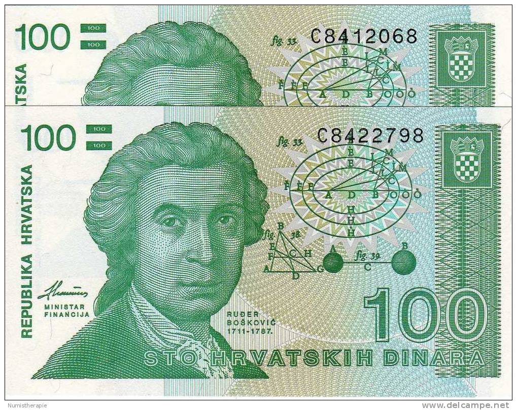 Croatie Croatia : 100 Dinara 1991 : UNC - Croatie