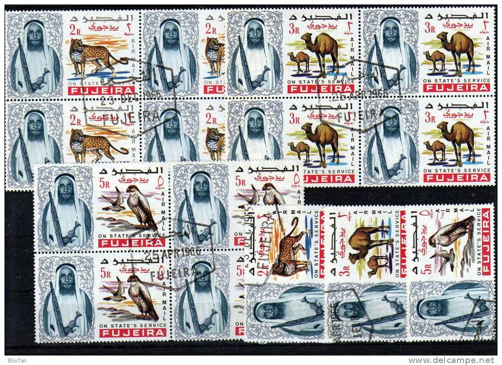 Wüstentiere Tiger, Kamel, Geier Auf Seltenen Luftpostmarken VAE Fujeira D7/9 + 3VB O 21€ Scheich Und Raubvogel - Fudschaira