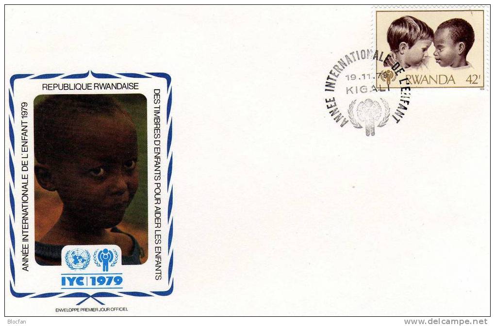 UNO Jahr Des Kindes 1979 Kinder Der Welt Ruanda 1000 + Block 86 Auf 2 FDC 12€ Junge Aus Afrika Und Europa - Gebraucht