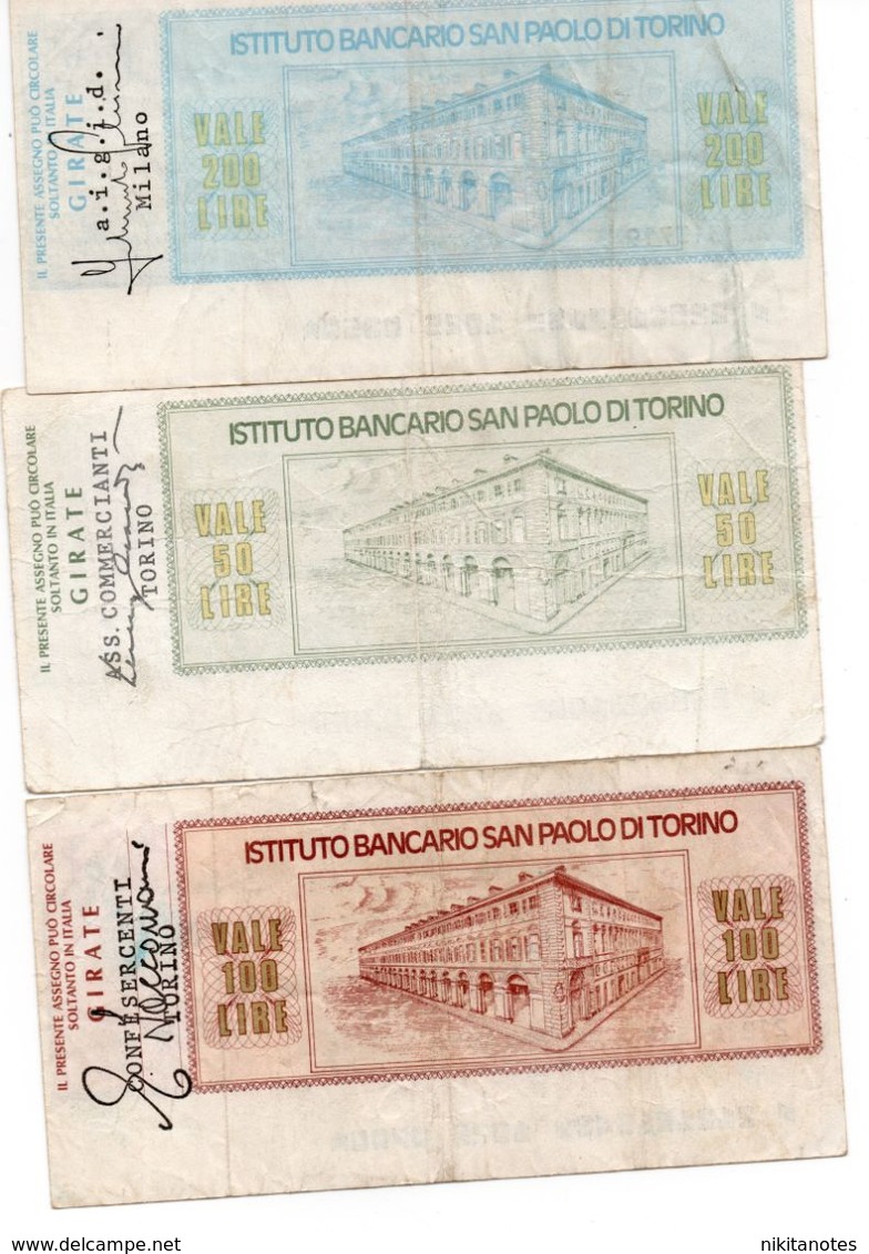 Italia ITALY 100 Lire 200 LIRE  150 LIRE 1976 Assegni E Miniassegni ISTITUTO BANCARIO SAN PAOLO TORINO - [10] Assegni E Miniassegni