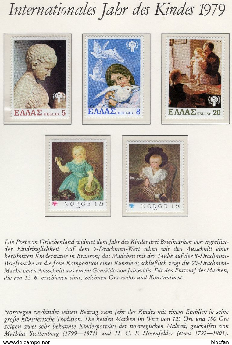 Jahr Des Kindes 1979 Griechenland 1362/4+ Norwegen 793/4 ** 2€ Kinder-Gemälde Mädchen Mit Taube Art Children Sets UNESCO - Dolls