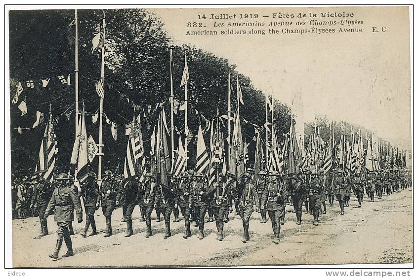 WWI Fetes Victoire Paris July 14 1919  American Soldiers Champs Elysées - Autres & Non Classés