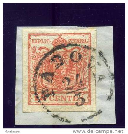 PADOVA 24/3 Su Frammento Con 15 Cent.  Rosso. HP 1850 - Lombardo-Vénétie