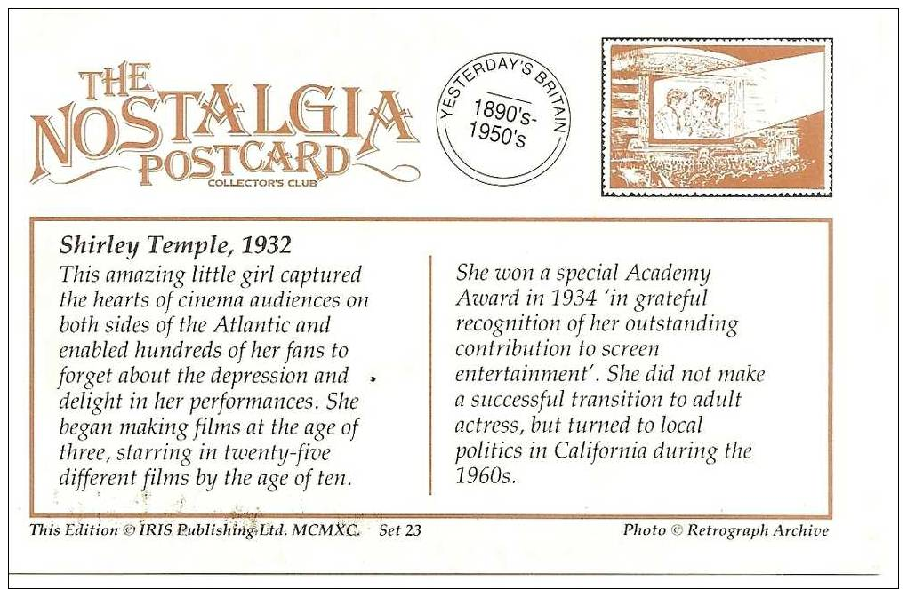 Nostalgia Series Postcard  Child Actress Shirley Temple 1932 - Actors