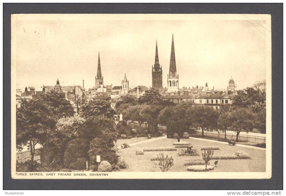 United Kingdom PPC Warwicshire Coventry Three Spires Grey Friars Green 1947 Photo-mec Series BUSST No. 235 (2 Scans) - Coventry