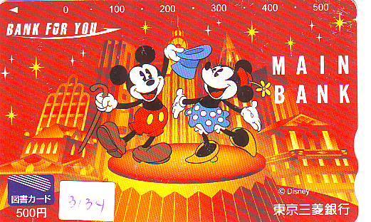 Télécarte DISNEY Japon (3134)  Phonecard Japan * MICKEY & MINNIE *  Telefonkarte Japan * MAIN BANK - Disney