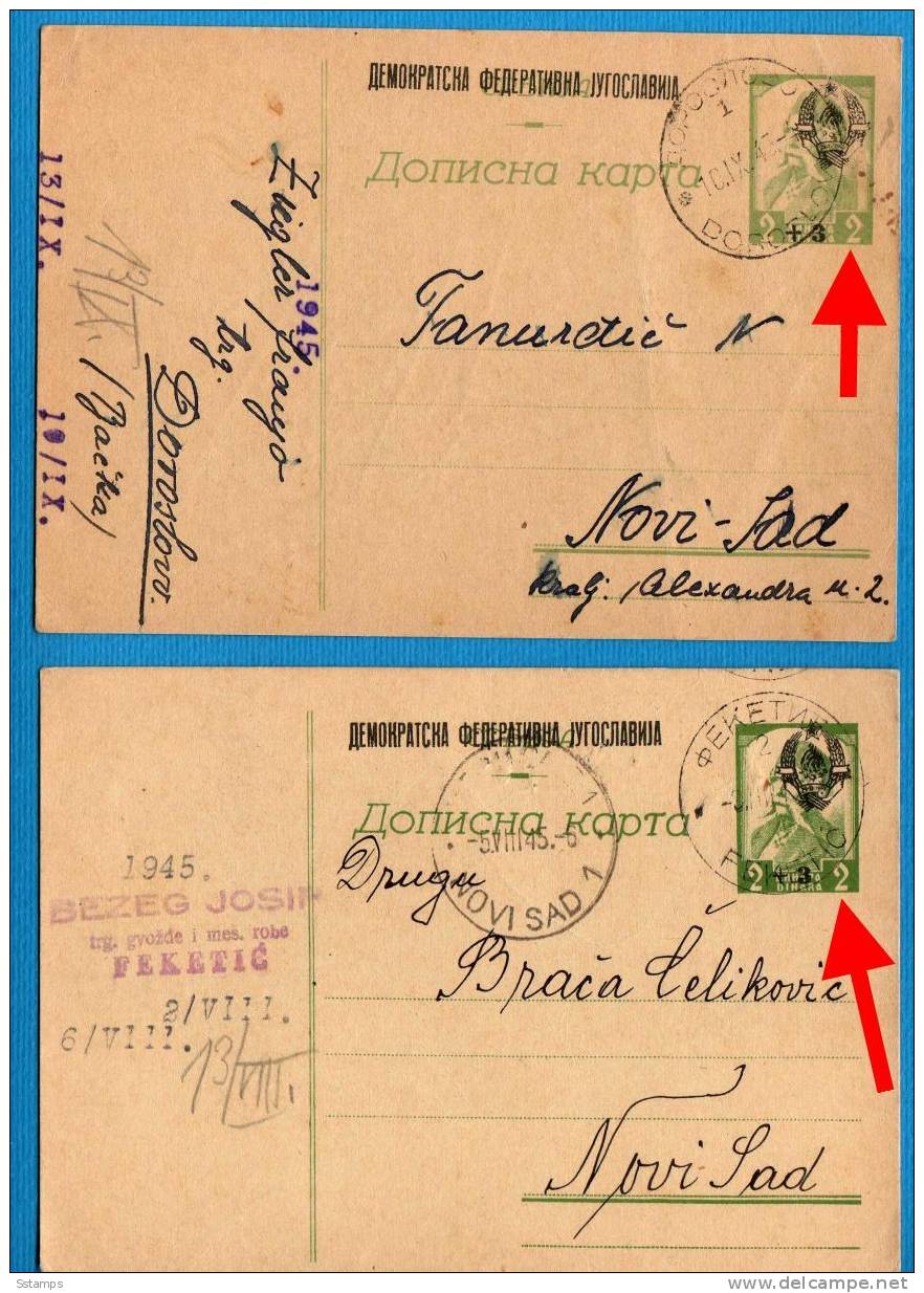 U-124  JUGOSLAVIA  SERBIA VOJVODINA  TWO COLLO TYP I-TYP II  OVERPRINT PROVISORIA   POSTAL CARD - Postal Stationery