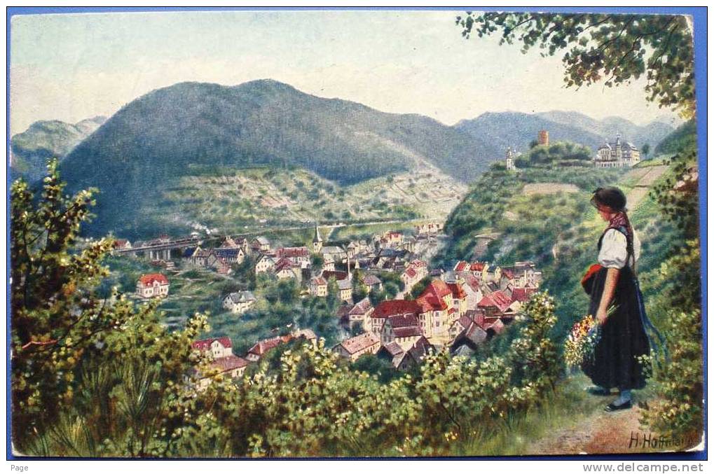 Hornberg,Blick Auf Hornberg,1921,Künstlerkarte,H.Hoffmann,Schwarzwald,Trachten, - Hornberg