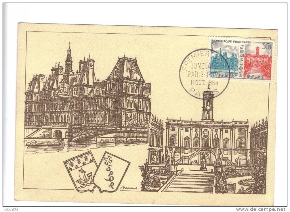 Carte Maximum Jumelage PARIS ROME 1958 - Autres & Non Classés