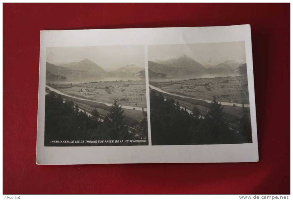 CARTE STÉRÉOSCOPIQUE Stéréowiew - INTERLAKEN SUISSE - LE LAC DE THOUNE  VUE PRISE DE LA HEIMWENFLUH --SIP - Stereoscope Cards