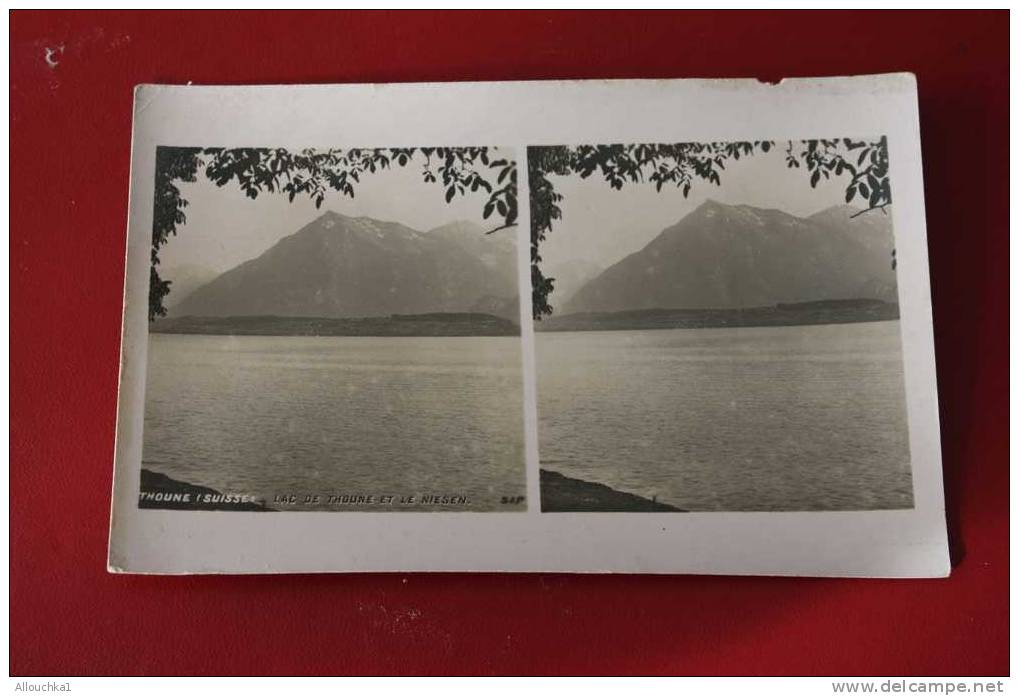 CARTE STÉRÉOSCOPIQUE Stéréowiew THOUNE - SUISSE - LAC DE THOUNE ET LE NIESEN - Stereoscope Cards