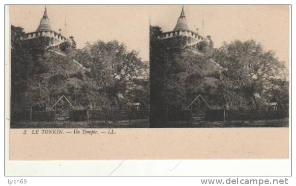 3   LE TONKIN  UN TEMPLE LL - Stereoscope Cards