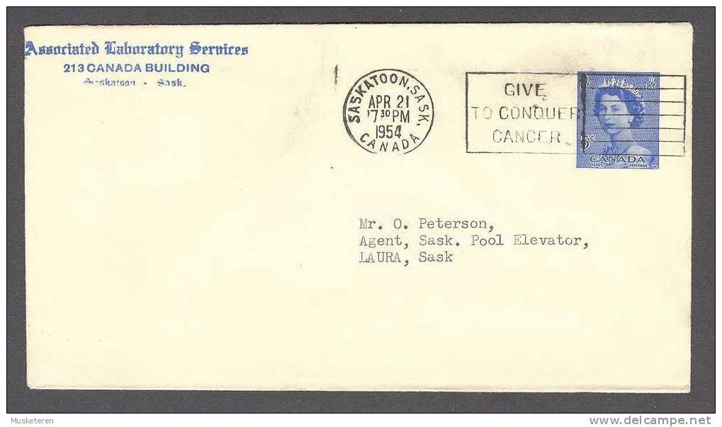 Canada Postal Stationery Ganzsache 5 C Cover Assoriated Laboratory Services Deluxe SASKATOON Sask. 1954 Cover QE II - 1953-.... Règne D'Elizabeth II
