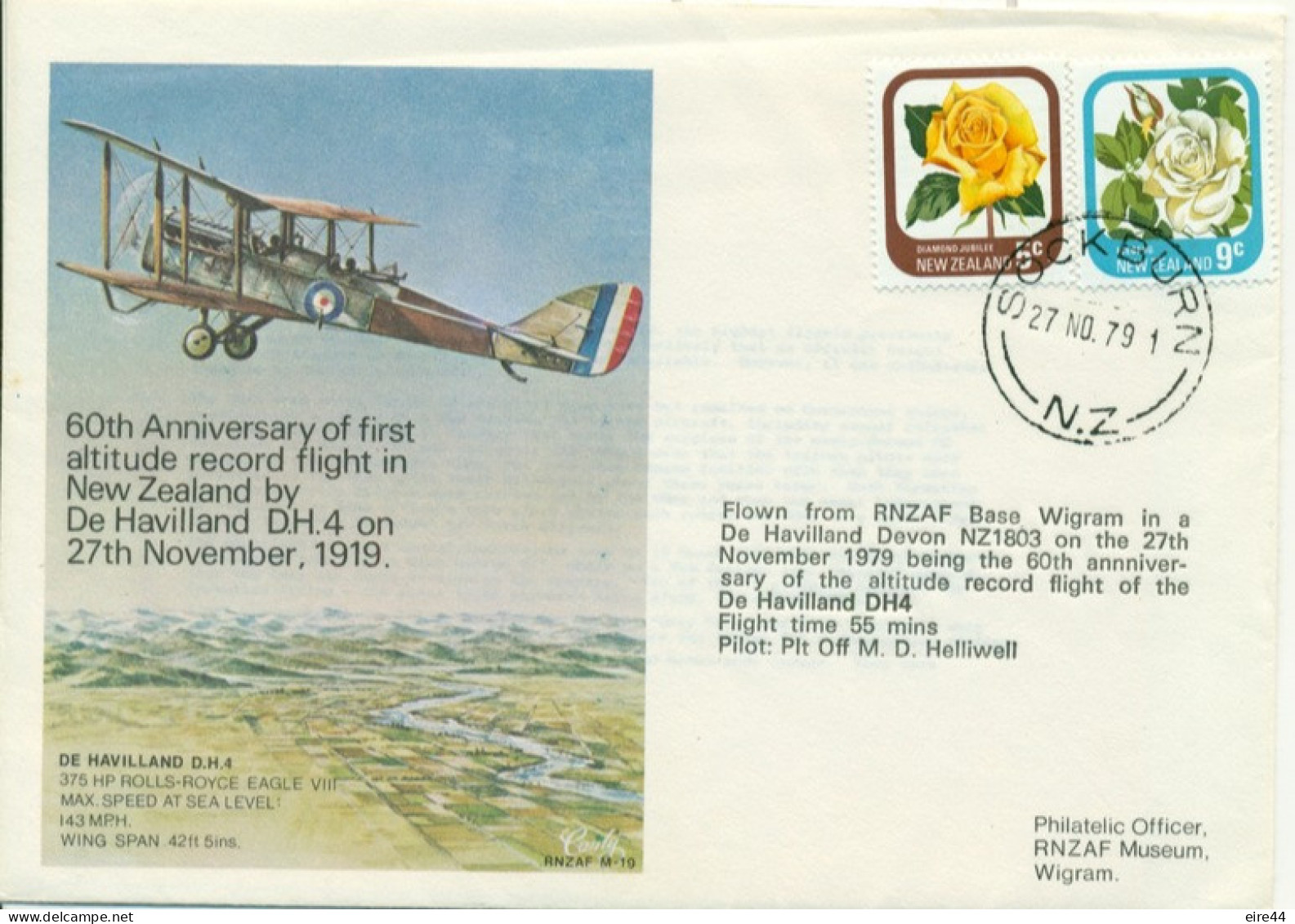 New Zealand 1979 Cover RNZAF Base Wigram Flight De Havilland DH4  Royal New Zealand Air Force - Luchtpost