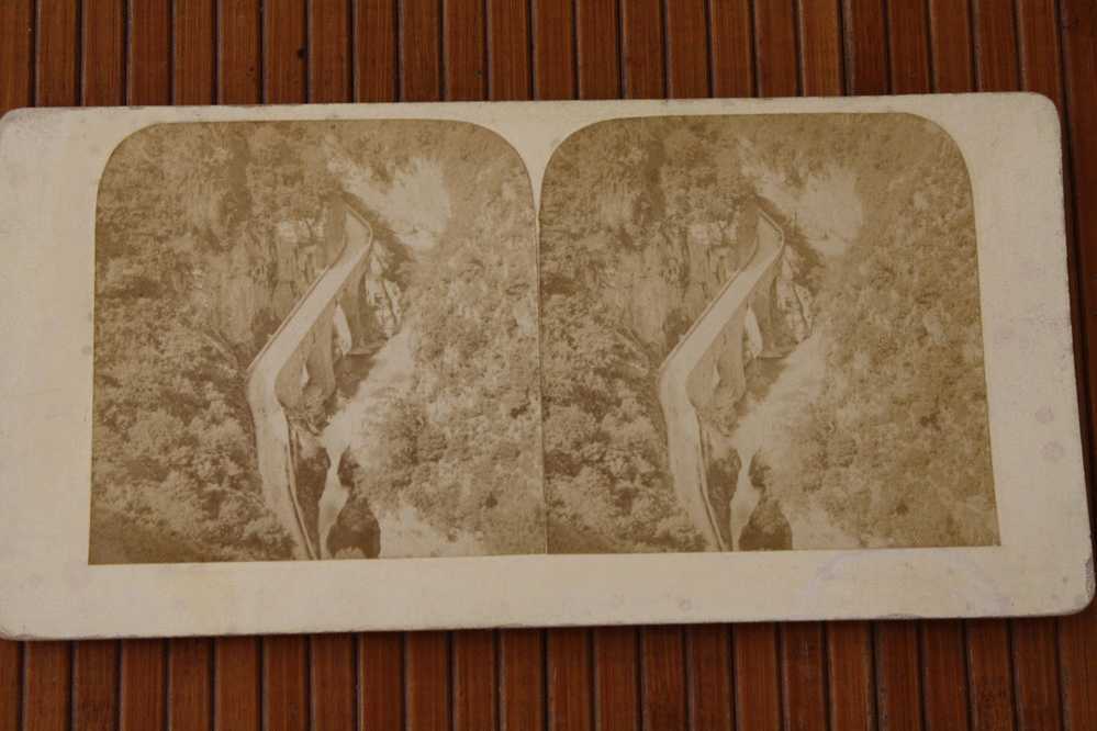 CARD STÉRÉOSCOPIQUE STEREOSCOPIC Stéréoskopisch:Eaux-Chaud Es (Pyrénées-Atlantiques) 64  -PONT ET GORGES DU HOURAT - Stereoscope Cards